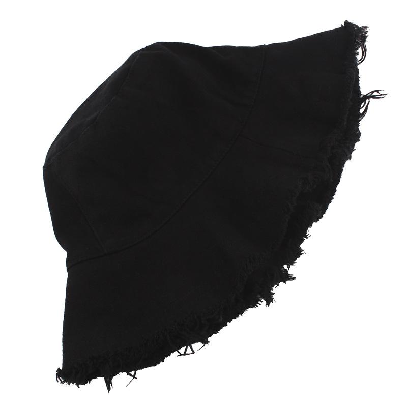 New  Logo Fringed Washed Cowboy Hat Ladies Cotton Flat Top Wide Brim Folding Outdoor Beach Hat