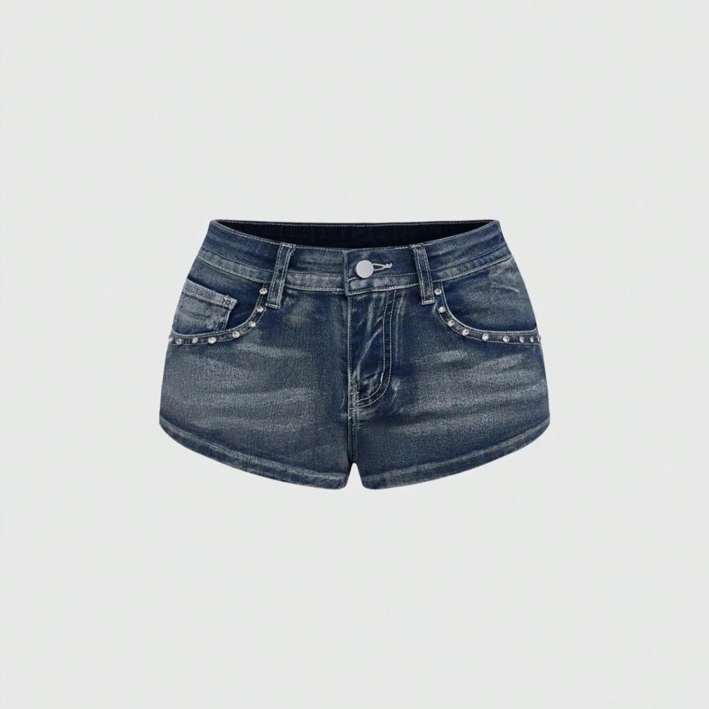 Low Rise Distressed Denim Shorts Female Jeans Womens Jeans Shorts Vintage Y2K Punk Style Embroidered Hot Pants