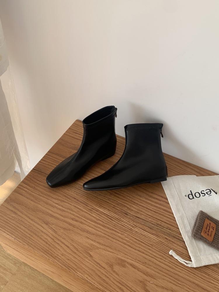 French simple short tube small square head suede splicing Martin boots women's autumn and winter evening evening breeze temperament inner height inc