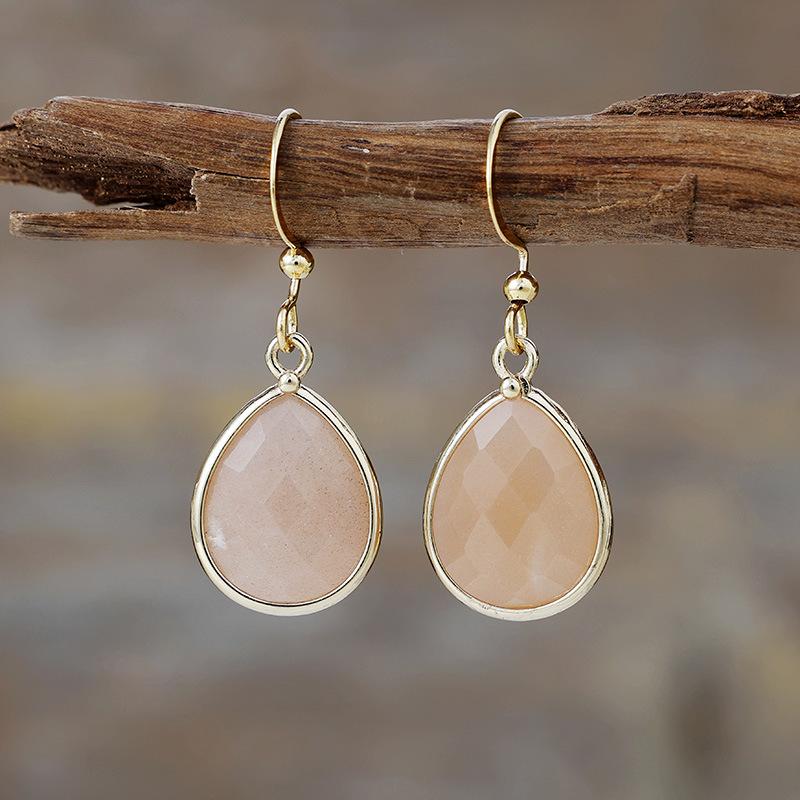 Luxury E-commerce Simple and Sweet Natural Stone Water Drop Earrings Earrings Light Luxury European and American Jewelry Earrings