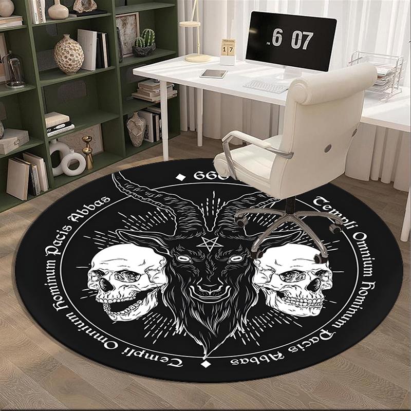 Devil's Horns And Symbols round carpet Chair cushion Round Entryway Rug, Soft Round Rugs for Living Room, Bedroom, Circle Carpet decor gifts