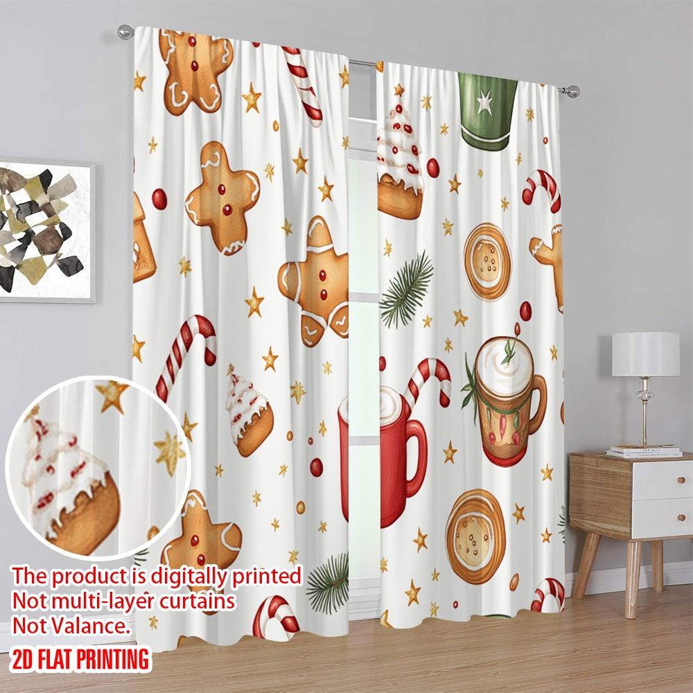 2 Stück 2D-Ebene Druck Beliebte Vorhangpaneele Weihnachtssüßigkeiten Feiertagsfestlich (2) Vielseitiges, strapazierfähiges Polyester (ohne Stange)