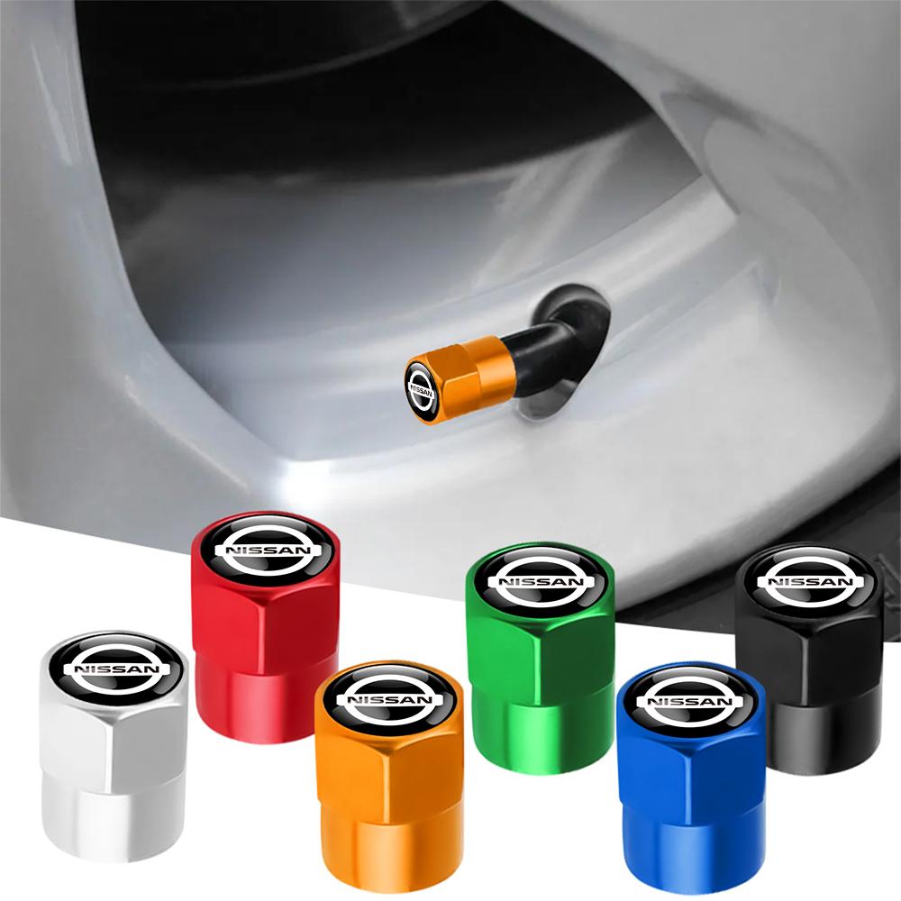 ATY1 Nissan Logo Car Wheel Tire Valve Caps Aluminum Dustproof Tyre Air Stem Covers For Nismo X-Trail Qashqai Teana Note Leaf Almera