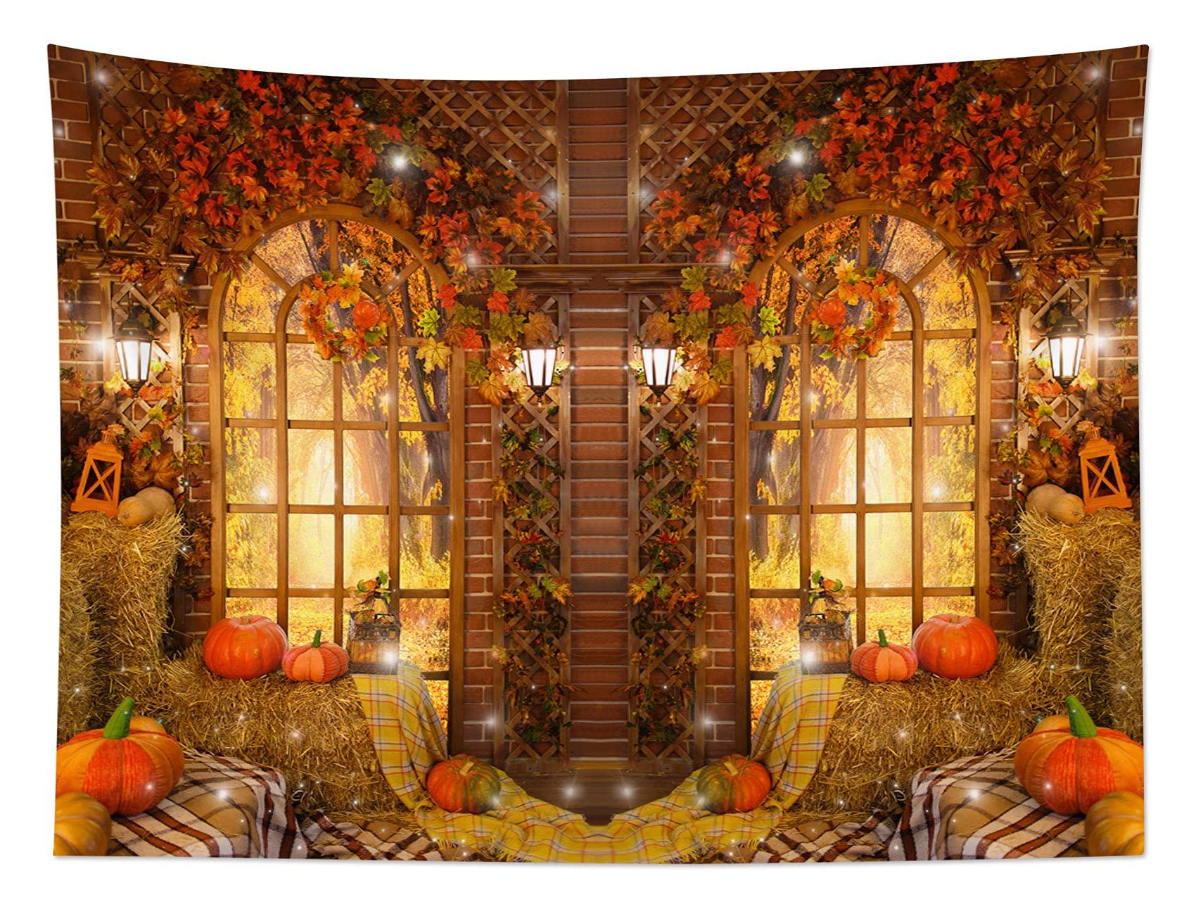 

Осенний гобелен, настенный гобелен с тыквами и кленовыми листьями в деревенском стиле, гобелен на День Благодарения, полная луна и вороны, гобелен на Хэллоуин 230x180cm