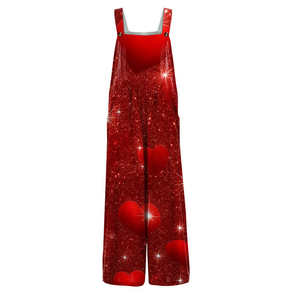 Women's Casual Sleeveless Valentine's Day Printed Jumpsuit