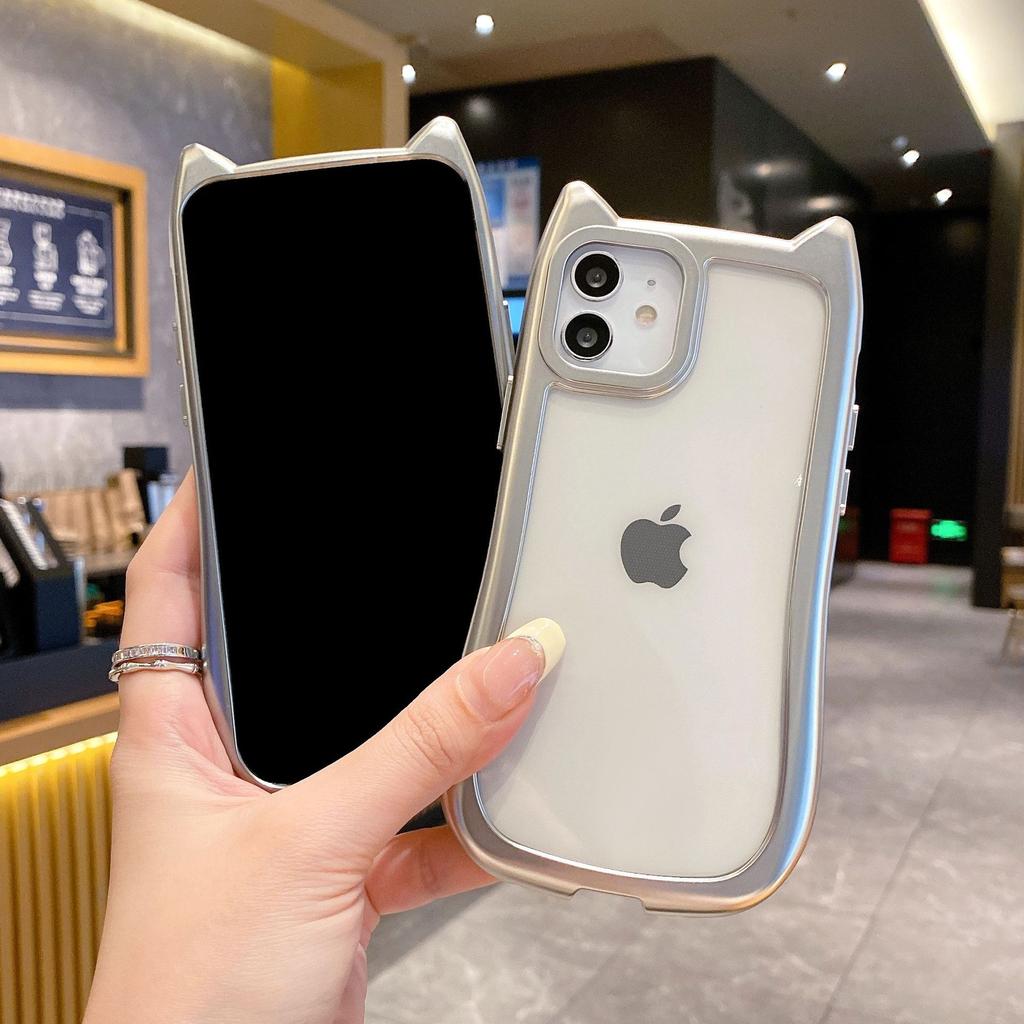 Apple 16pro Electroplated Silver Frame Cat Ear 15promax Full Inclusive Mobile Phone Case 14 Protective Case