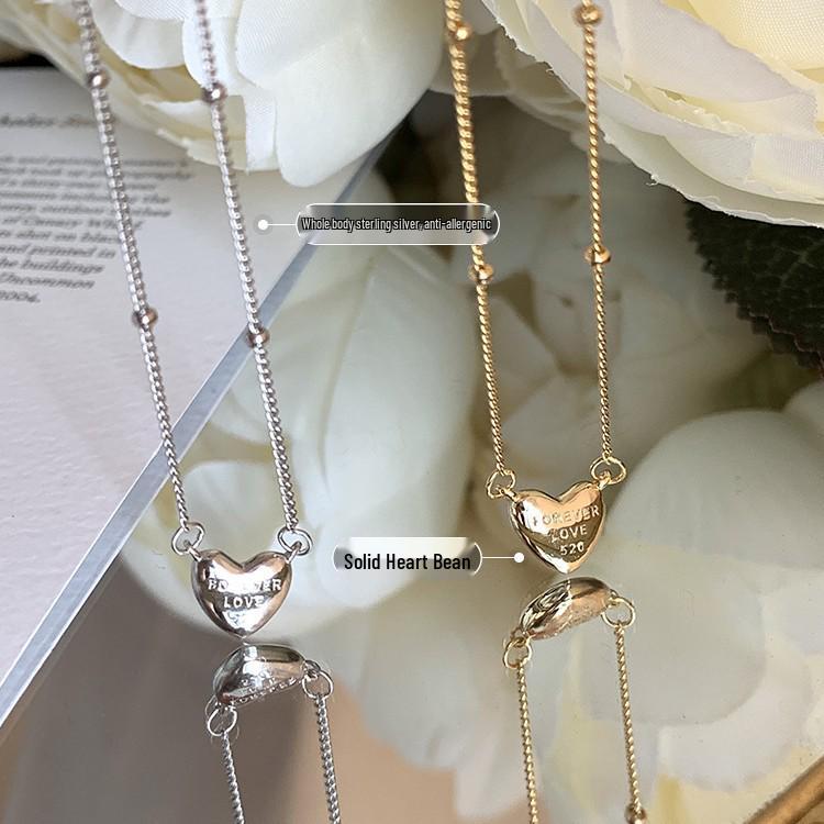 Su Chuang S925 Sterling Silver 3D Heartbeat Heart Necklace for Women - Simple Cool Style with Clavicle Chain.