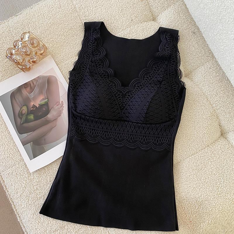 

Women Thermal Vest for Cold Weather Seamless Winter Warm Tank Top with Bras Underwear Soft Breathable Corset Lace Undershirt XL чёрный