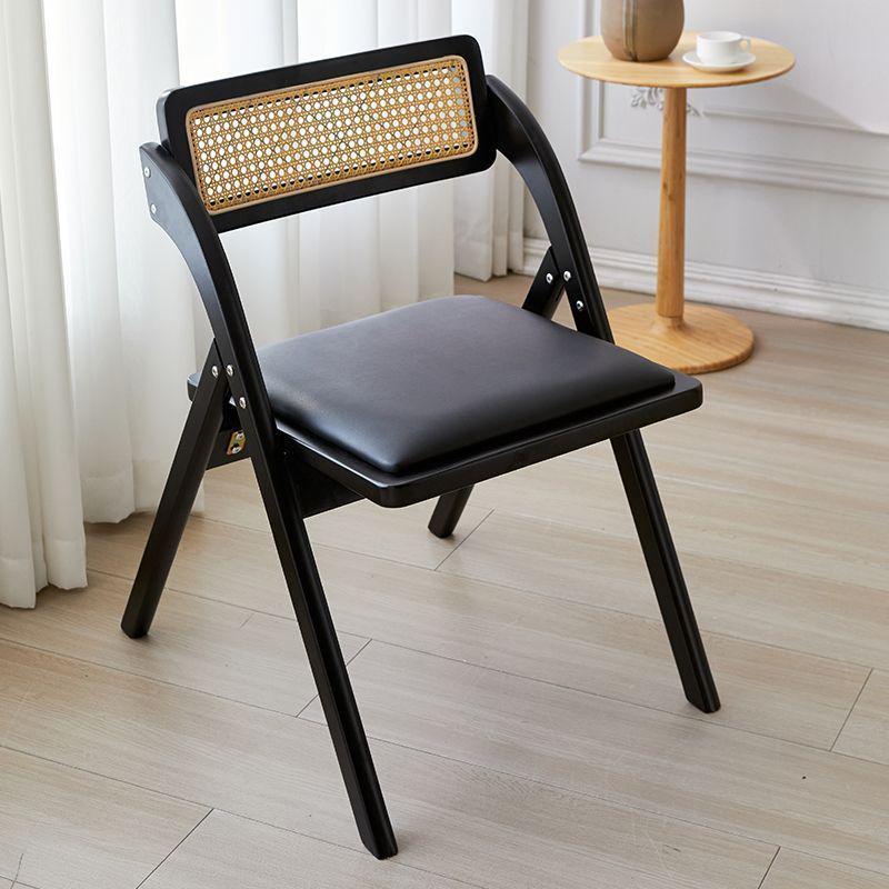 Wicker Folding Chair with Backrest - Solid Wood Casual Dining or Living Room Stool
