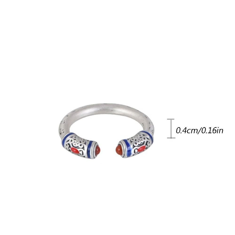 Heart Sutra Carving Ethnic Ancient Style Ring Flower Engraving Silver Color Open Rings Women