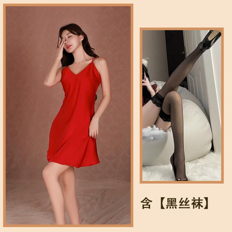 Sexy underwear suspender nightgown women's ice silk backless large size advanced sense pure desire style sexy pajamas advanced