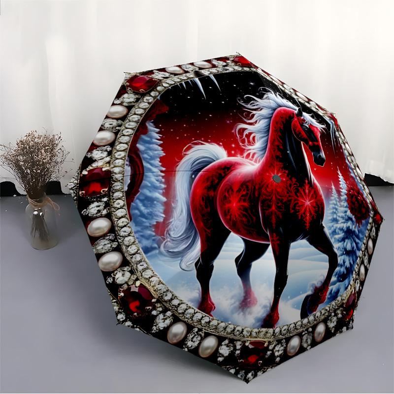 1 Stück Winterpferd Faltbarer Regenschirm zum Öffnen/Schließen, Alle tragbaren Regenschirme für & Männer, Stilvolles Accessoire (Weihnachtsgeschenk) 8-Rippen yy251213156