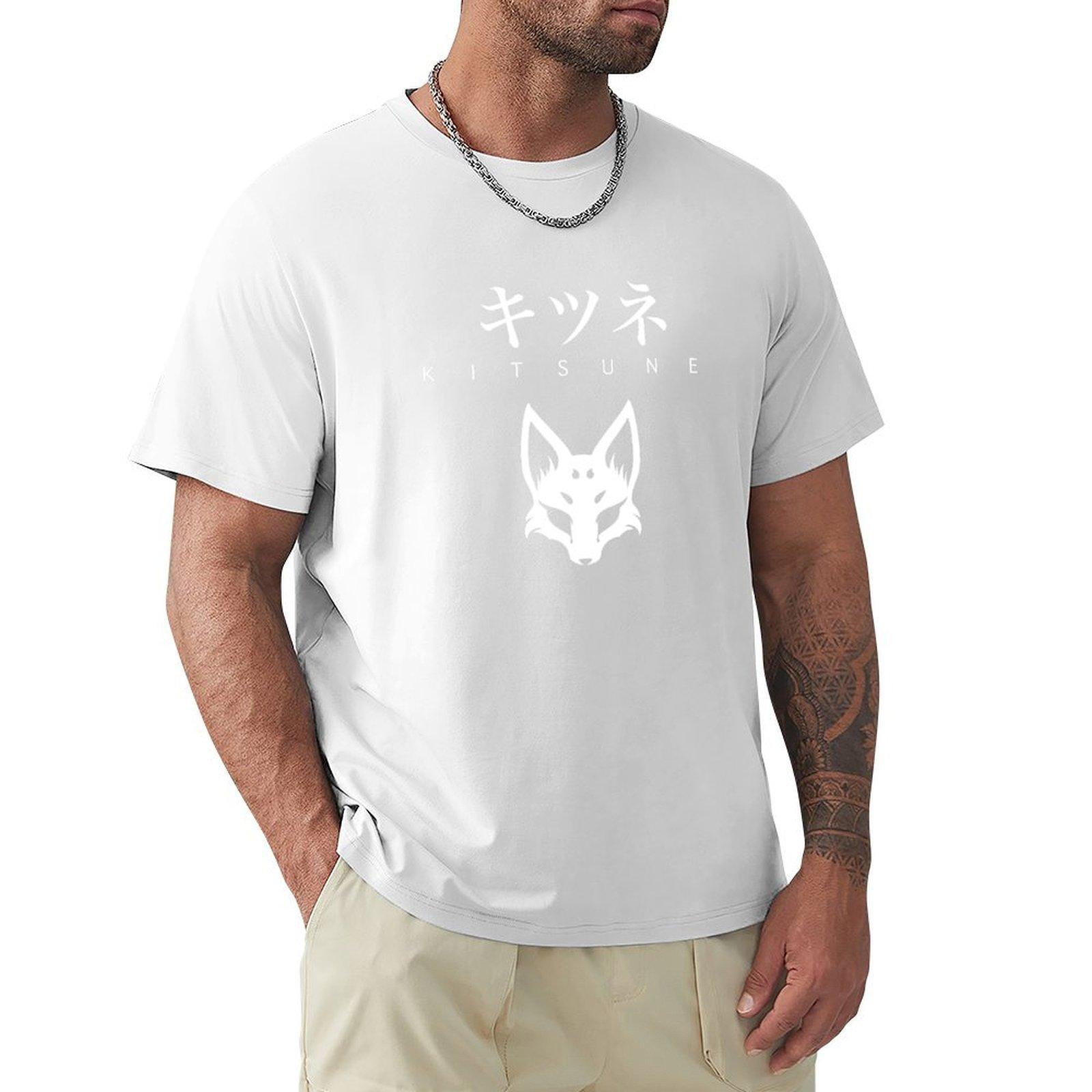 Japanese Kitsune Fox Mask Tshirt Lightweight Basic Short Sleeve Shirt S
