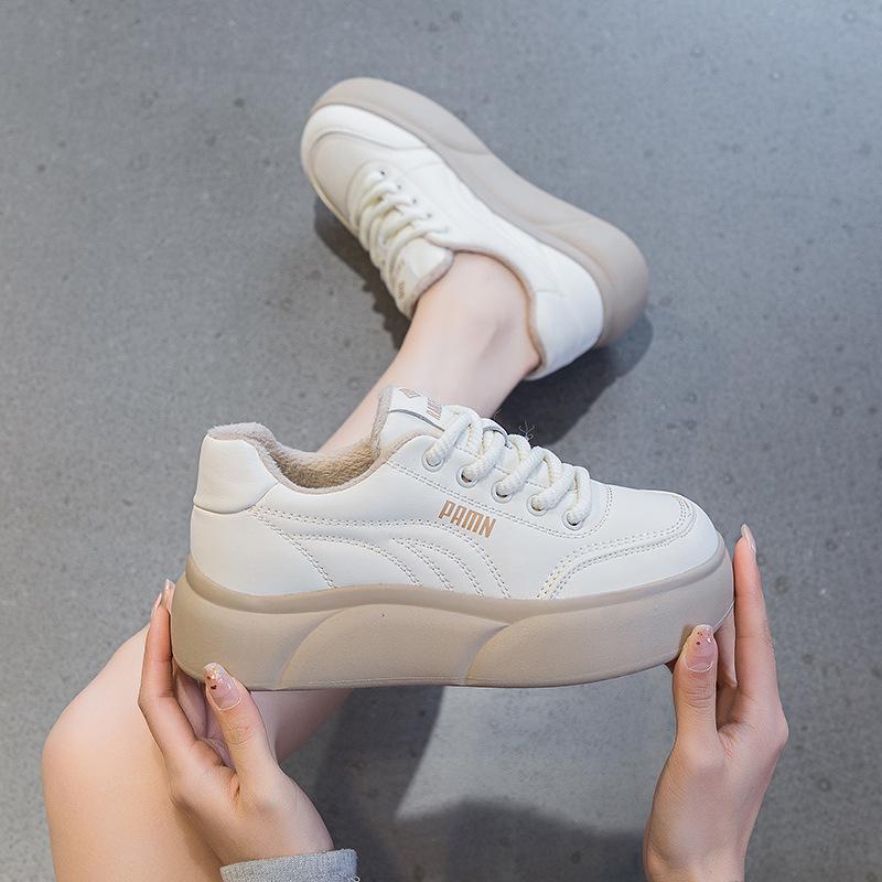 Women's 2024 Spring Magnetic Vibration Massage Shoes - Casual, Thick-Soled, Versatile Sports Shoes In White with Plus Velvet