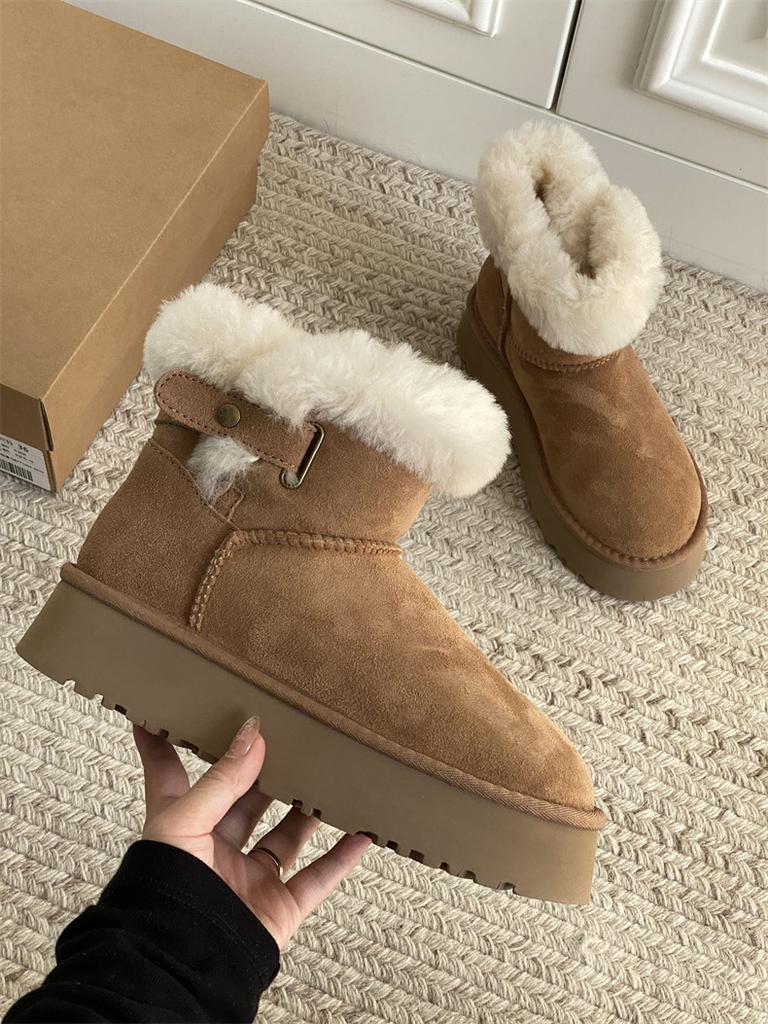 Sangpo Winter New Sheepskin Integrated Fluffy Boots Belt Buckle Short Thick-soled Snow Boots Women's Fleece Thickened