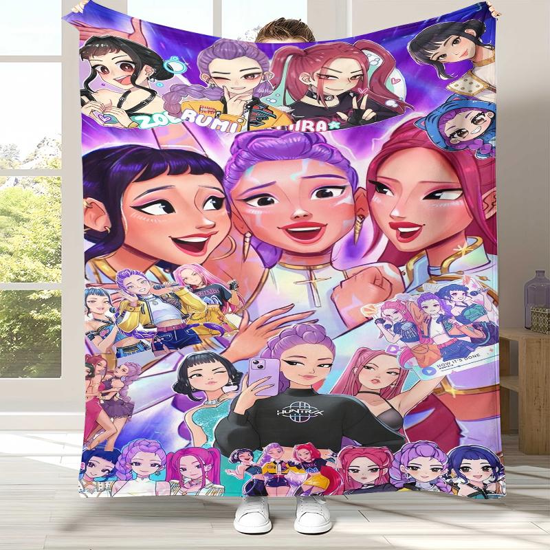 

K-Pop Demon Hunters Golden Saja Boys Flannel Blanket,Ultra Soft Warm Plush Throw for Home Bedroom Bed Sofa Cover Office picnic 75x90cm