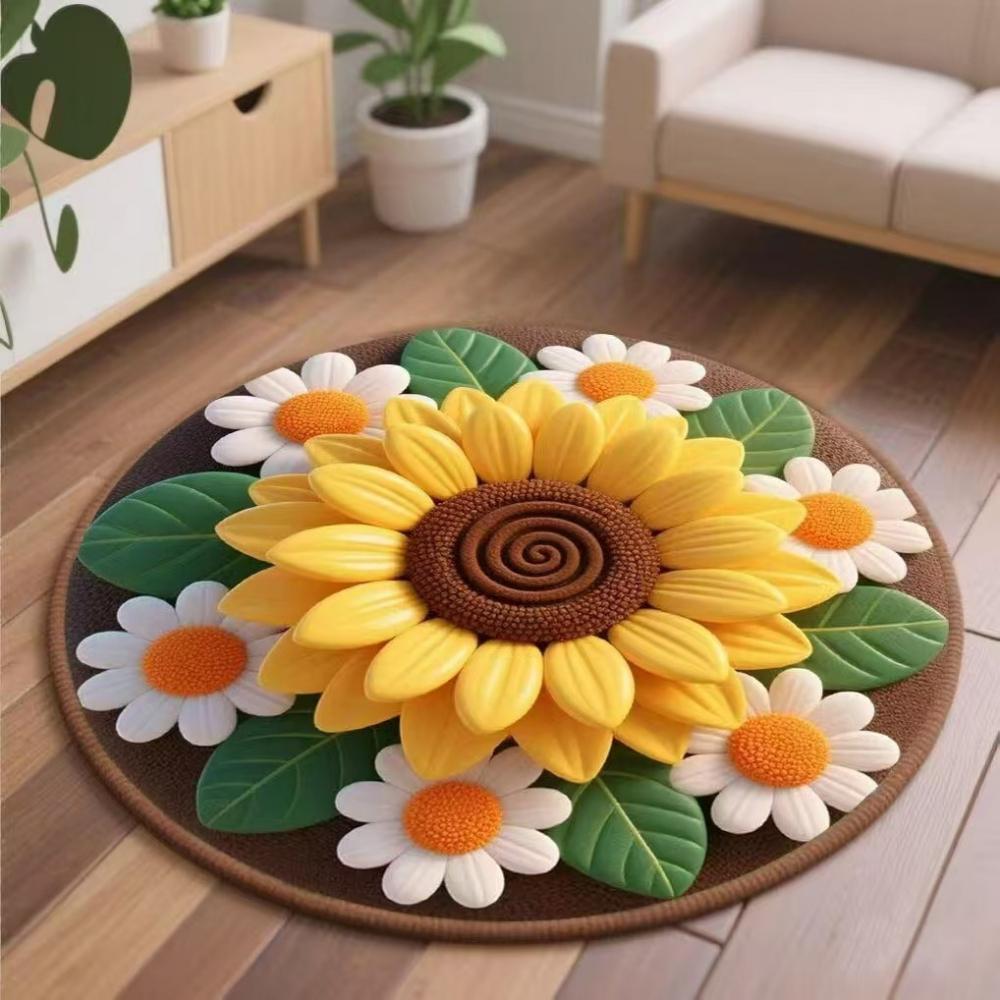 3D Visual Effects Sunflower Round Carpet Living Room Decor Children Bedroom Carpet Floor Mat Hallway Non-slip Rug Bedside Rug