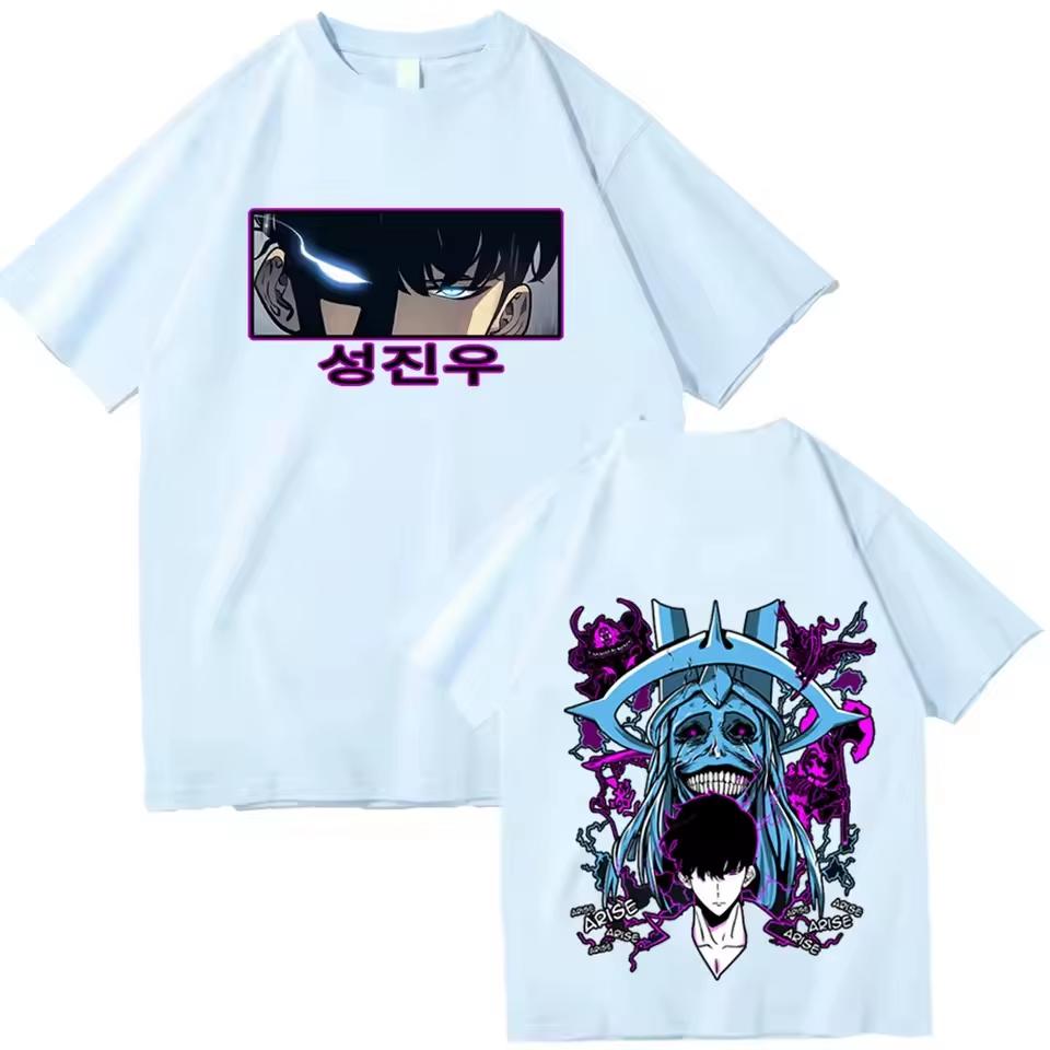 Anime Solo Leveling Sung Jinwoo T-Shirts Men Unisex Harajuku O-Neck Short Sleeve Shirts High Quality T Shirt Male Graphic Shirts