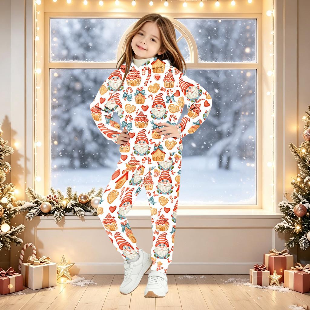 Kids Christmas Print Hooded Sweatshirt Set for Boys and Girls