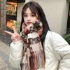 Korean Style Plaid Mohair Scarf - Women's Winter Imitation Cashmere Shawl