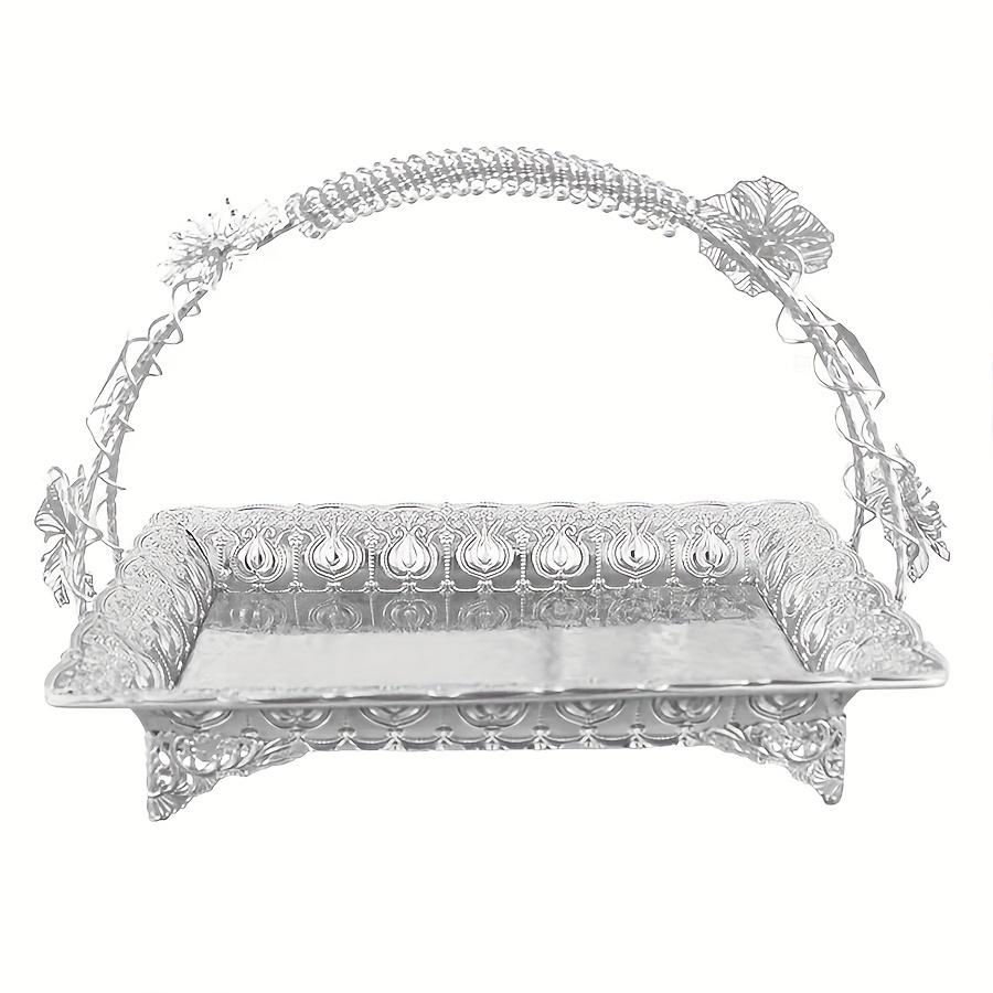 

Европейская Ретро Чугунная Декоративная Тарелка Многоярусный Геометрический Цветочный Дизайн, Полированная Металлическая Отделка для Праздничного Декора, Подача Торта Домашний Прием