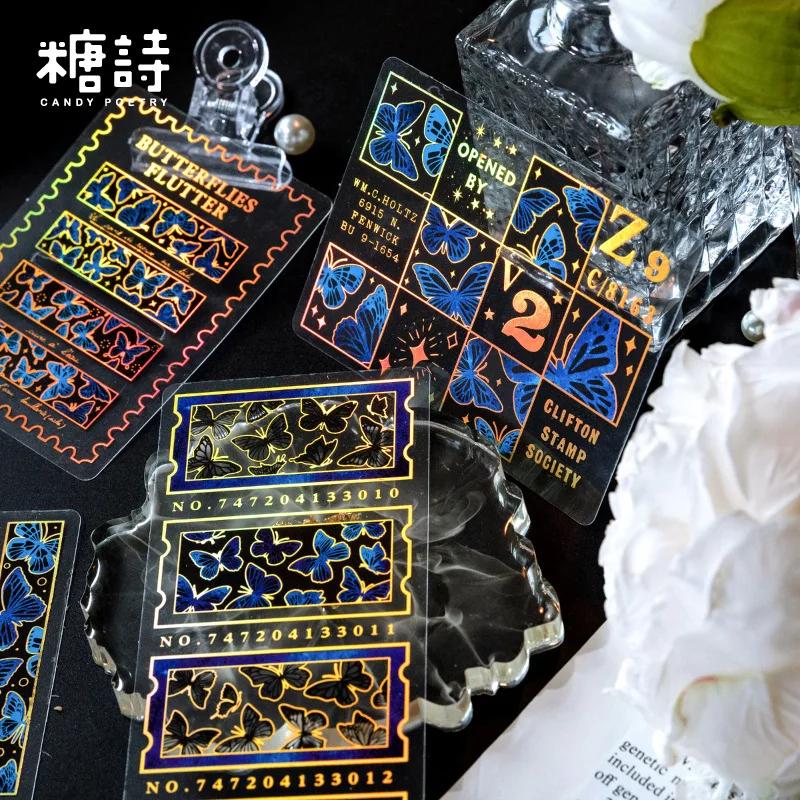 10Pcspack Transparent Stickers Shining Space-Time Gilding Whale Jellyfish Goldfish Birds Scrapbook Journal Diy Deco Material
