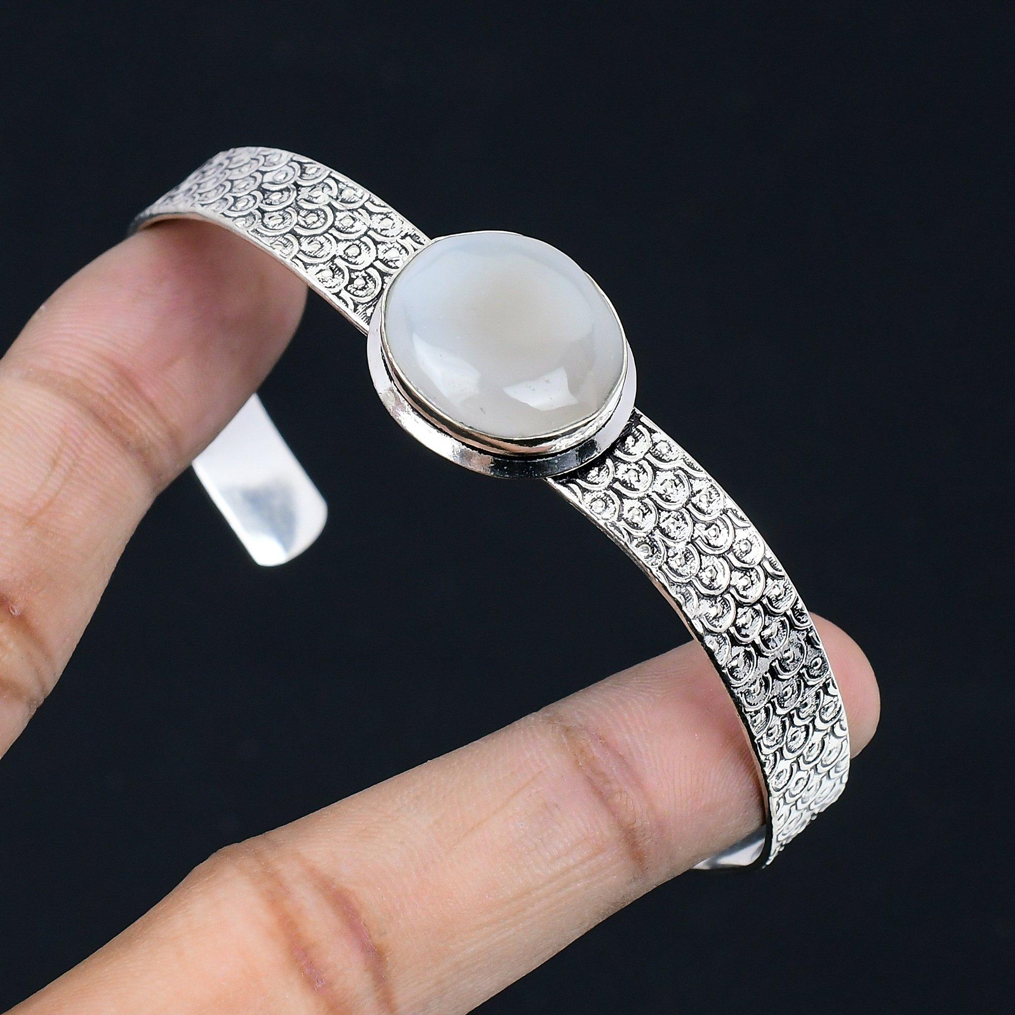 

Daughters Day Sale Oval Montana Agate Stone 925 Silver Wedding Handmade Bangle Adjustable