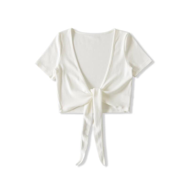 2026 V-Neck Tie Short Cardigan Womens Sleeve Knit Cover Up Slim Y2K Sun Protection Top