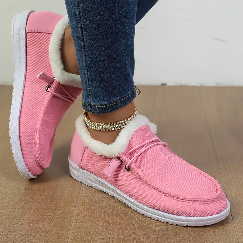 Pantofi de bumbac pentru femei toamnă și iarnă noi culoare solidă vârf rotund talpă plată mărime mare cald și cu catifea pentru femei cu un singur pedale