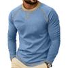 Mens Casual Contrast Stitching Crew Neck Long Sleeve T Shirt