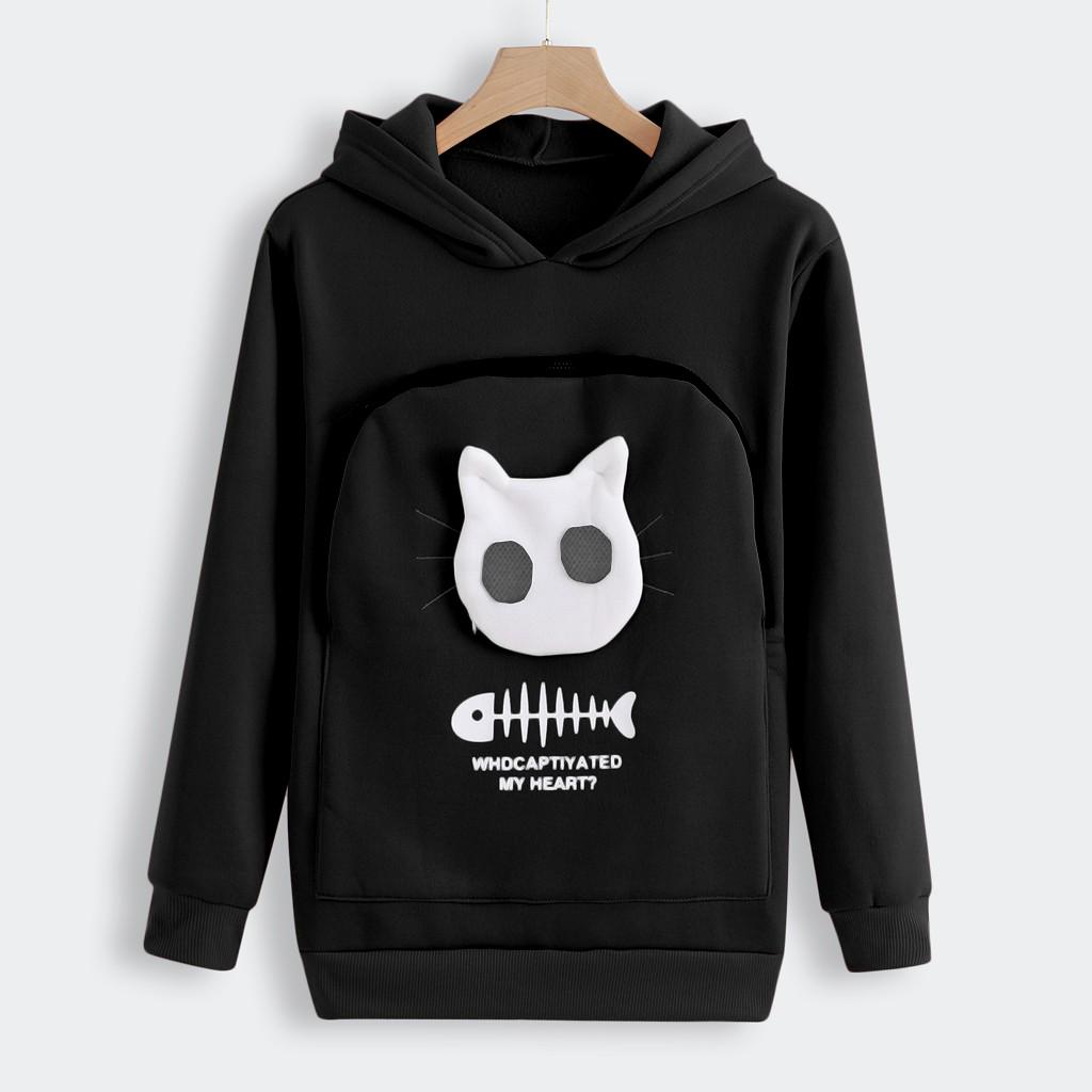 

Толстовка Cat Lovers Hoodie Kengaroo Dog Pet Paw Pullovers Cuddle Pouch Sweatshirt Pocket Animal Ear Hooded Pullover XS чёрный