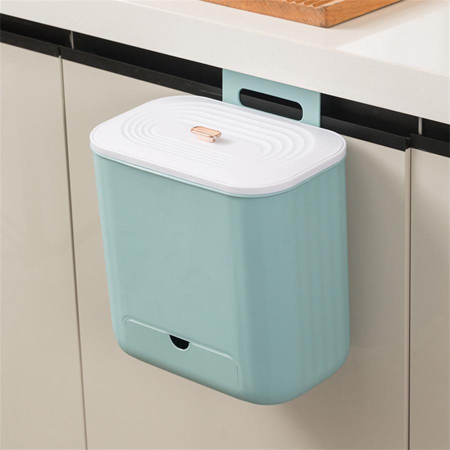 Wall Mounted Trash Can Household Galley Waste Bin Hanging Bathroom Trash Can With Lid Food Garbage Bin Kitchen Accessories