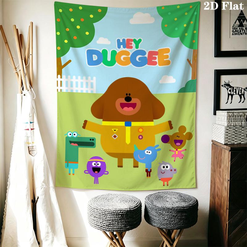 Hey Duggee Wall Tapestry Aesthetic Wall Hanging Printed Fabric Blanket Decorative Tapestries for Bedroom Living Room Home Decor