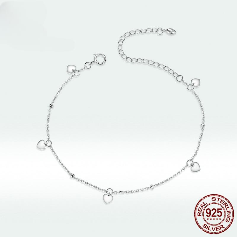 New Xinyu S925 Sterling Silver Bracelet for Women, Simple and Versatile Heart-shaped Platinum-plated Bracelet