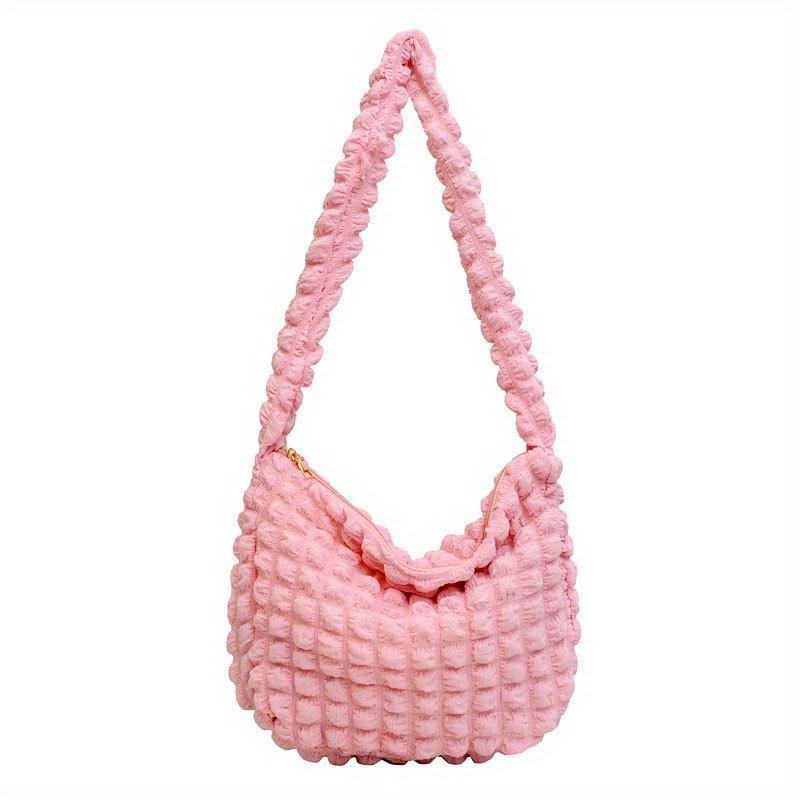 Crossbody Bag With Pleated Design Embroidered Plaid Shoulder Bag Underarm Bags Large Capacity Quilted Tote Bags For Women