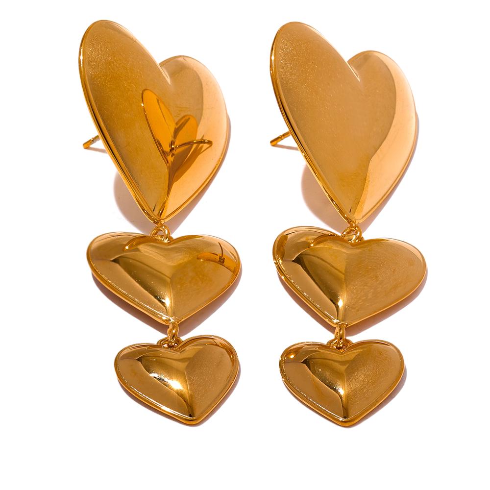 Yhpup Stainless Steel Heart Love Long Hanging Drop Earrings Women Waterproof Attractive Romantic High Quality Jewelry Gift