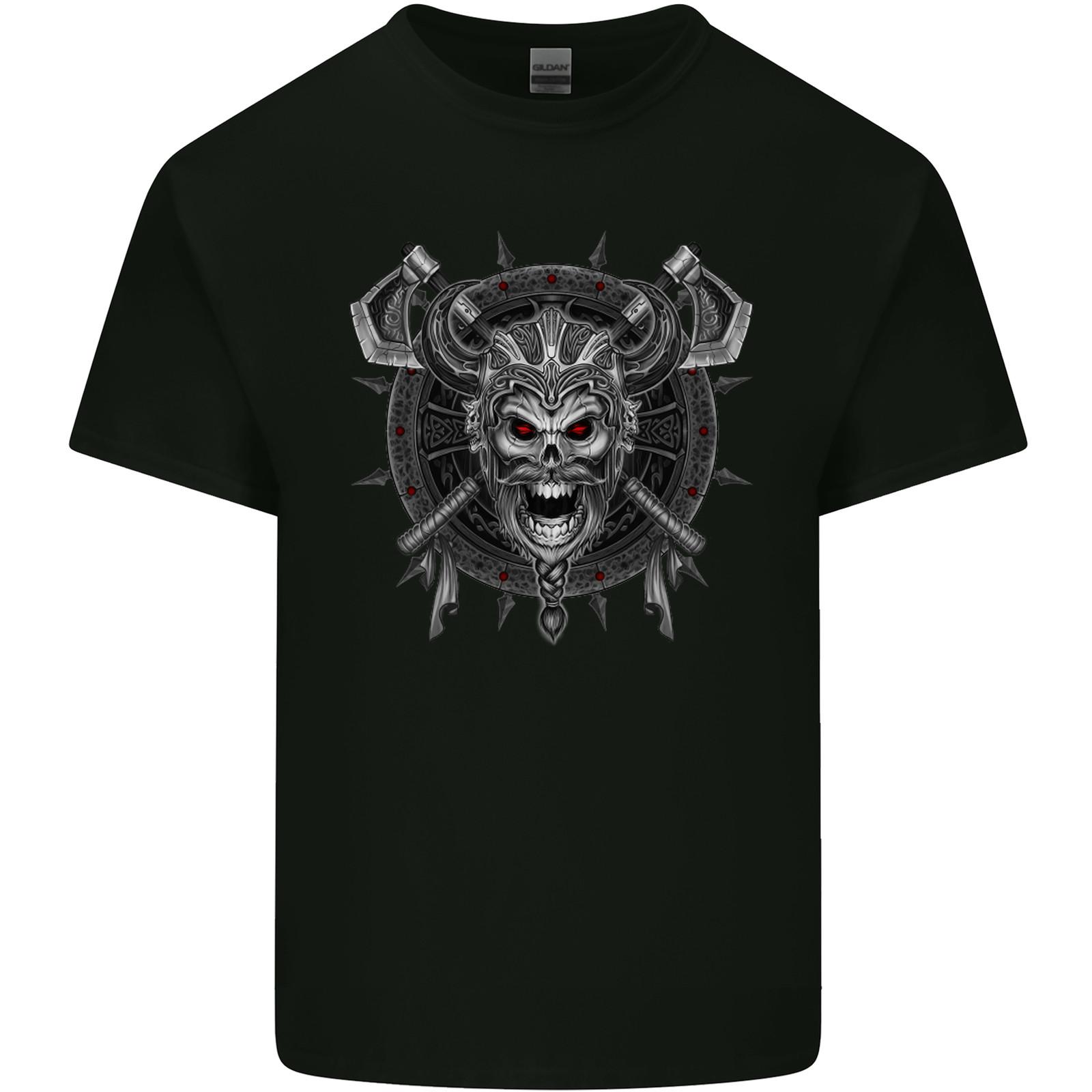 Viking Skull with Swords & Shield Valhalla Mens Light Cotton T-Shirt M