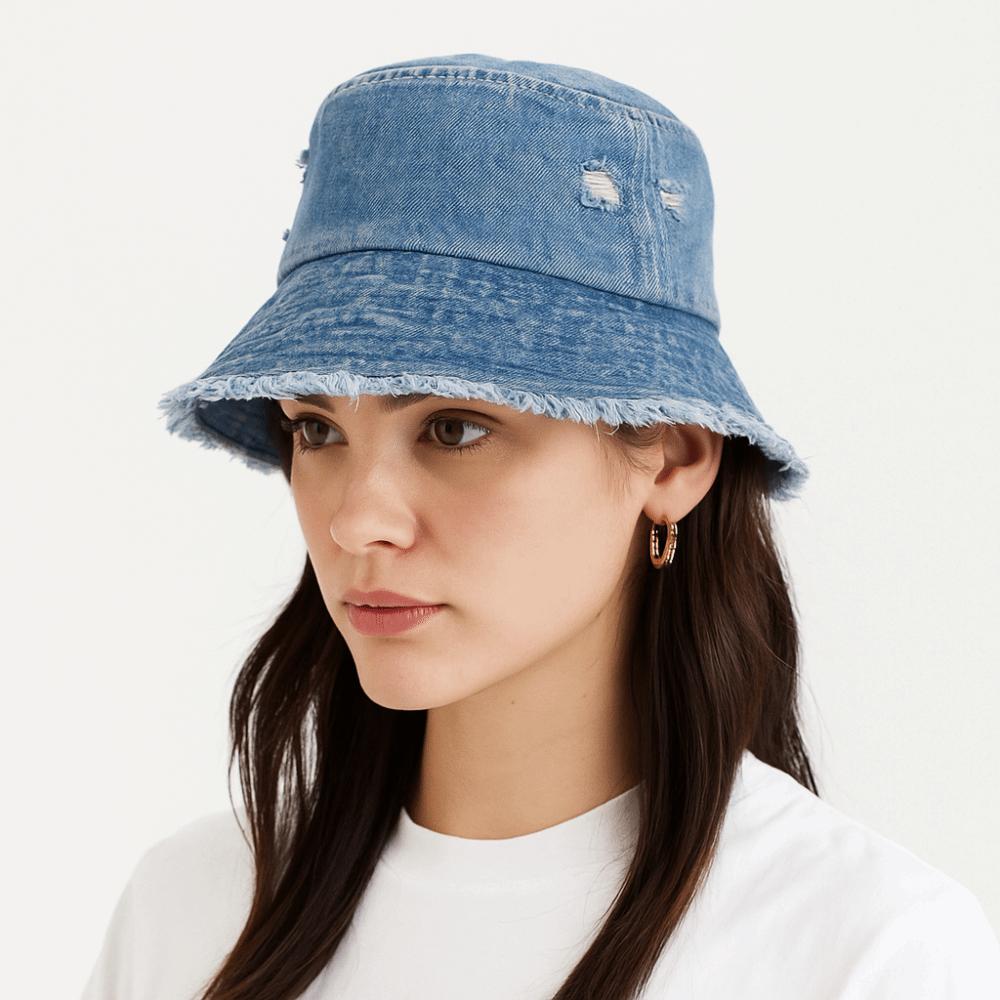 

Large Brim Denim Bucket Hat Washed Denim Sun Protection Hat Retro Sun Hat Hiking темно-синього кольору