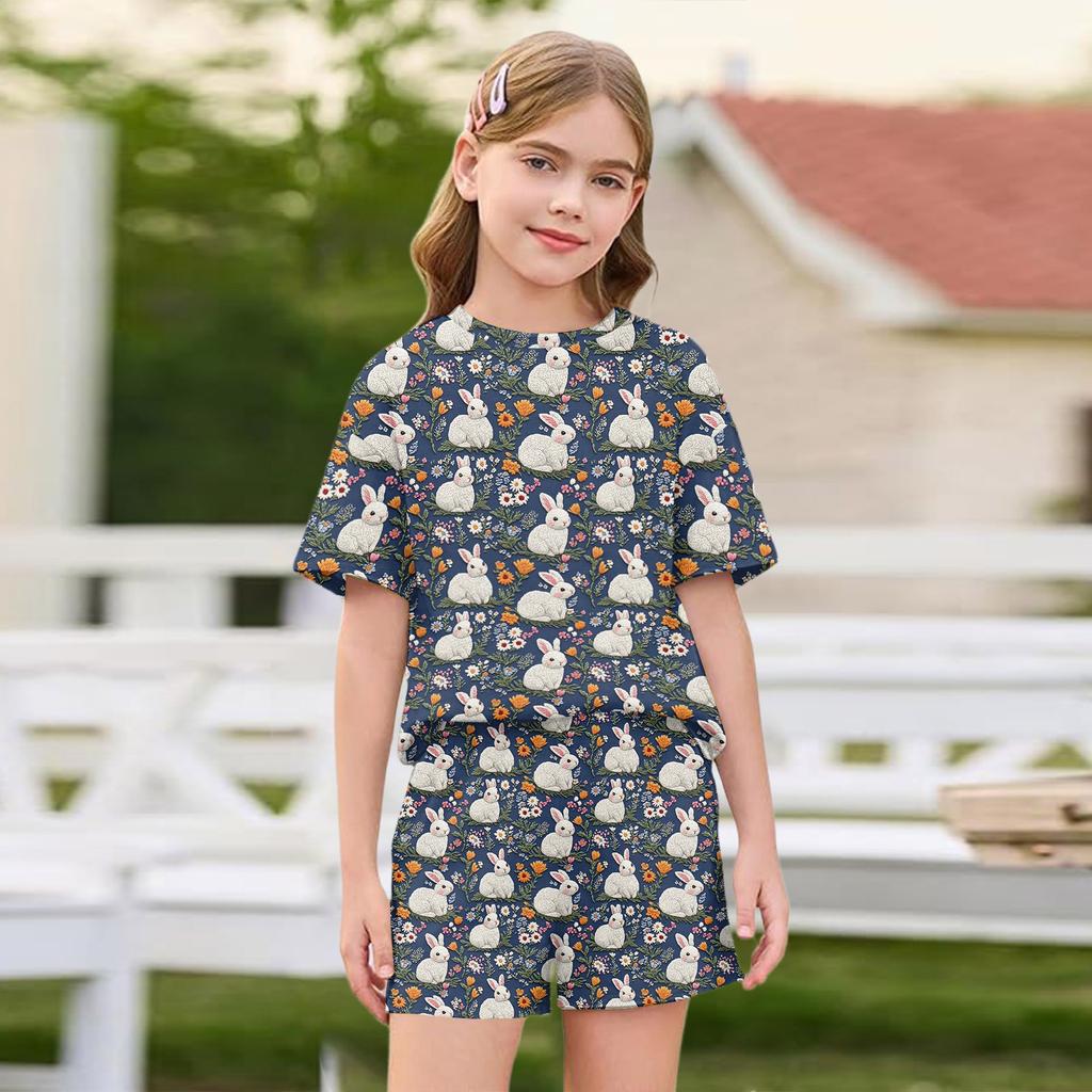 Patriotisches Kinderoutfit - Kurzarm & Shorts 2-teiliges Set für Mädchen Ostertag
