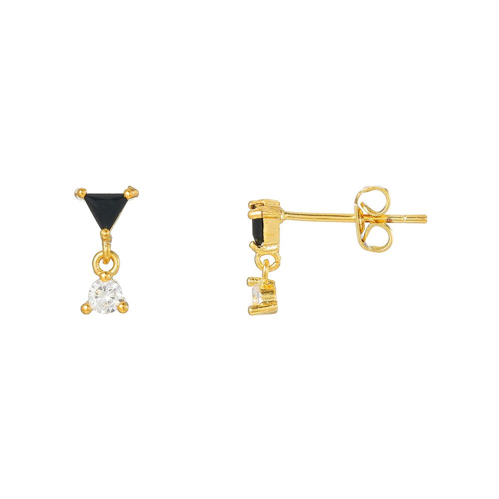 New Arrival Black Zircon Geometric Triangular Square Earrings For Women Stainless Steel Stud Punk y2k Daily Wear Jewelry Gifts