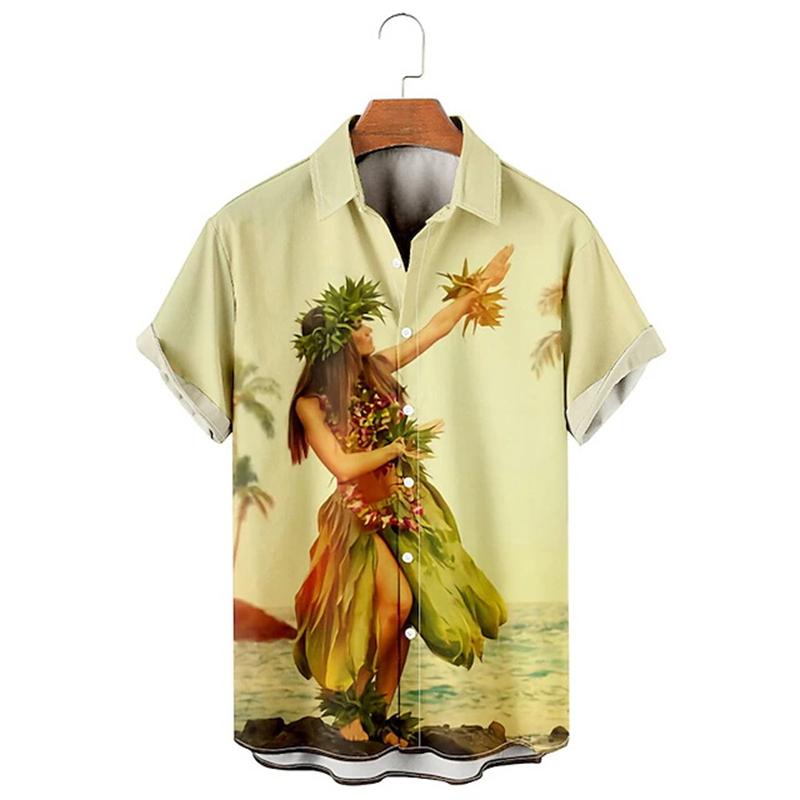 Vintage Men's Shirts Casual Retro Cowboy Poster Shirts 3D Print Turndown Collar Shirt Short Sleeve Shirt Summer Shirts For Men