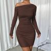 Women's Off Shoulder Long Sleeve Bodycon Midi Dress