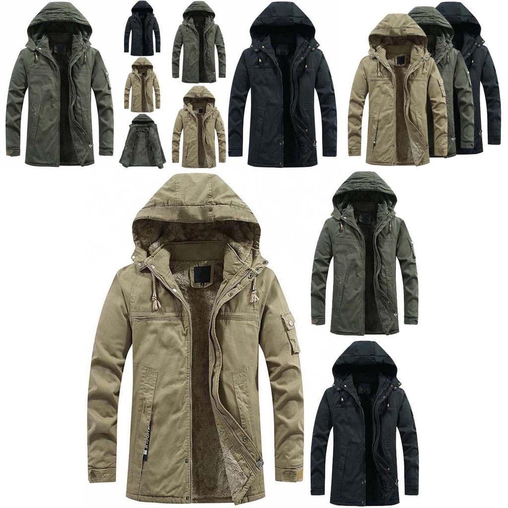 Luxuriously Faux Fur Lined Men's Parka Coat Hoodie Zipper Winter Jacket
