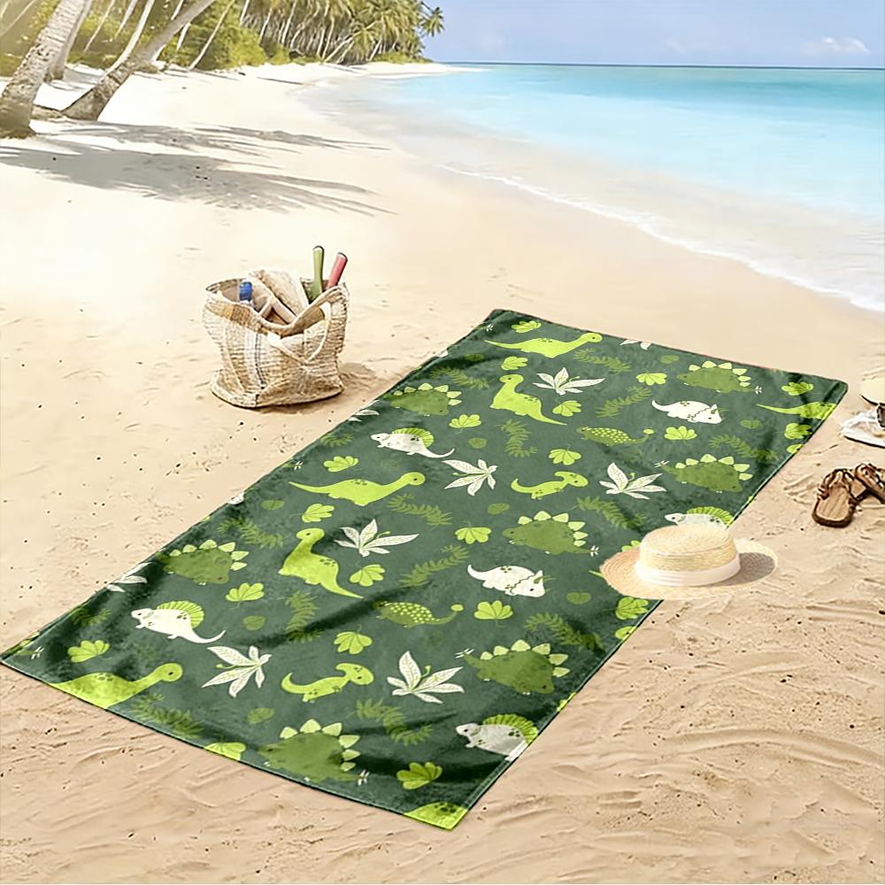Cute Dinosaur and Leaves Pattern Design Beach towel quick-drying for travel outdoor sports jogging beach and swimming