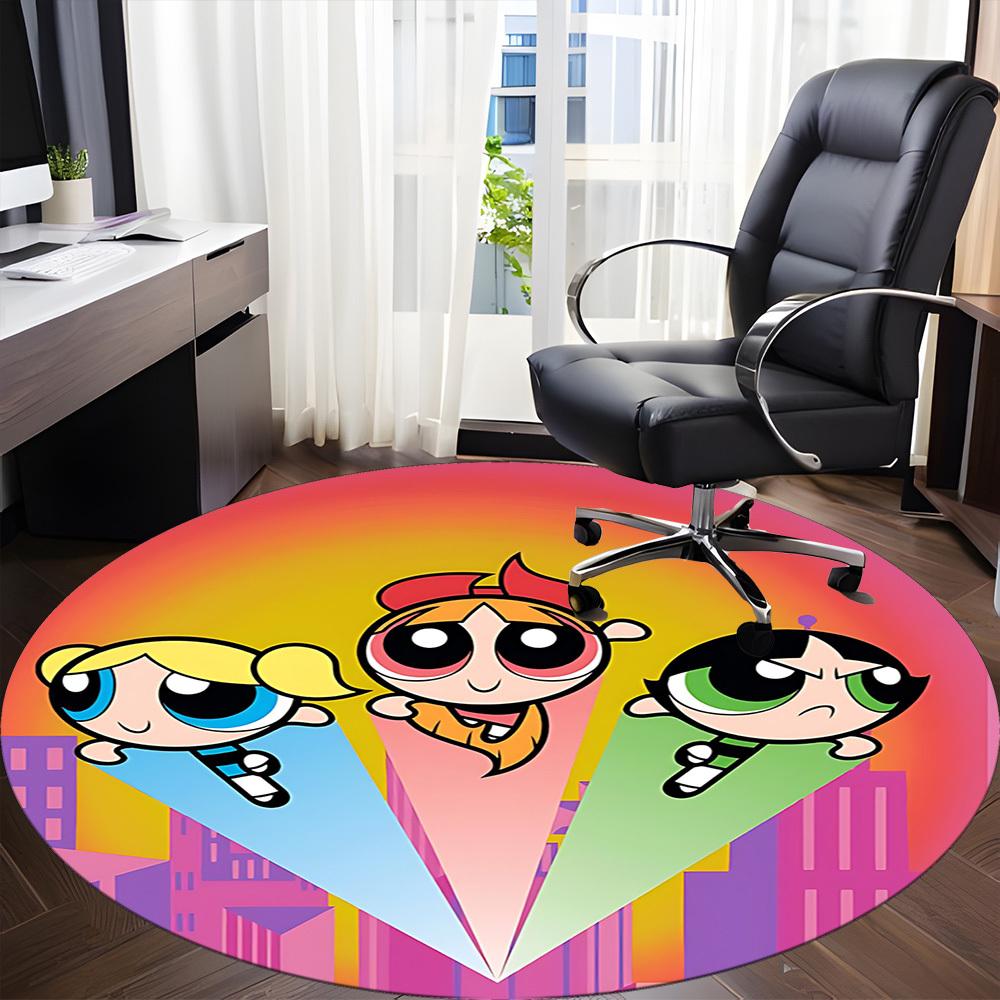 1pc Powerpuff Girls Office Round Area Rug, Under Office Chairs Bedroom Living Room Home Decor, Room Deco, Available in Various Sizes