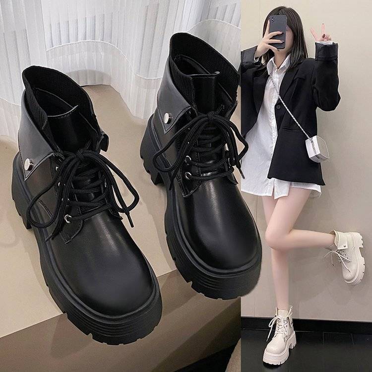Martin boots women's 2025 autumn and winter new thick heel strap cigarette tube elastic boots British style platform Chelsea short boots women