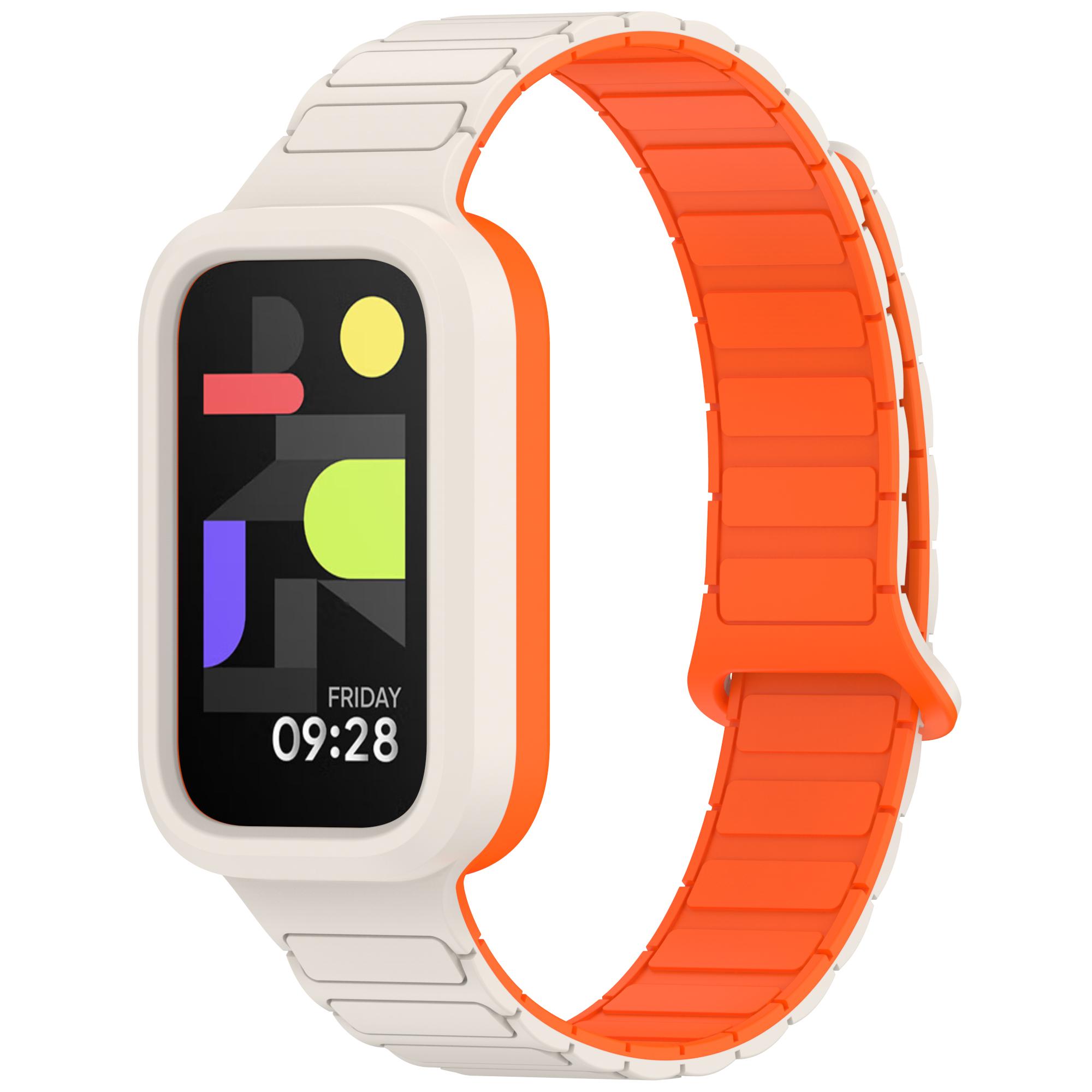 

For Xiaomi Smart Band 9 Active/Redmi Band 3 Silicone Watch Band Magnetic Buckle Wrist Strap Pink+Starlight