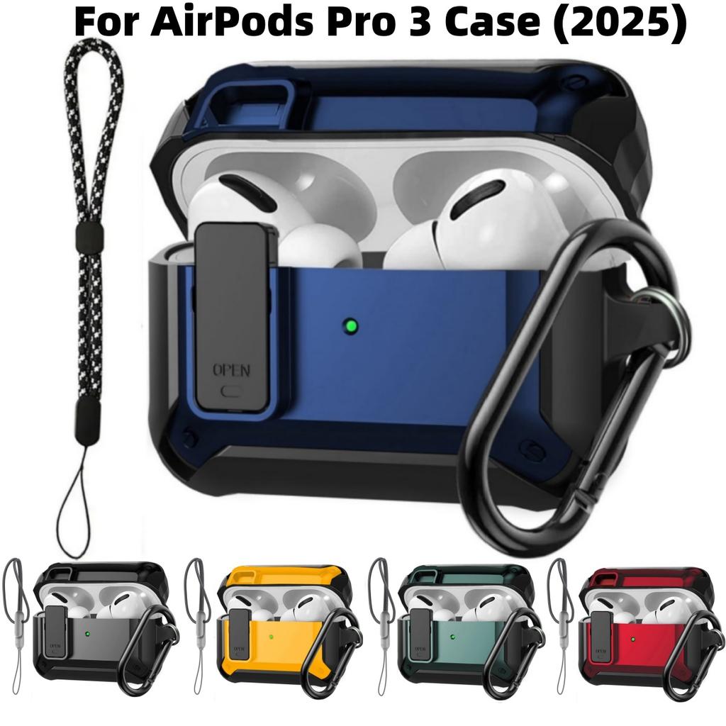 Für AirPods Pro 3 Schloss Hülle mit &Lanyard Militärischer Grad Rüstung Stoßfest Robustes Gehäuse Schutzhülle für AirPods Pro 3