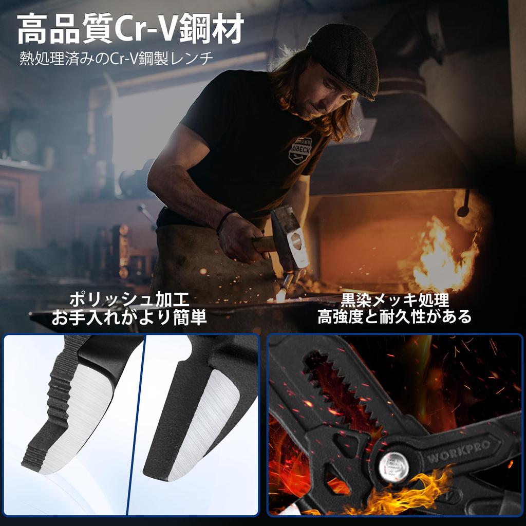 WORKPRO Water Pump Pliers and Pliers Wrench 180mm Total Quick Opening Width Adjustment and for and Nut Loosening Set, 2-Piece Set, Length, Button,