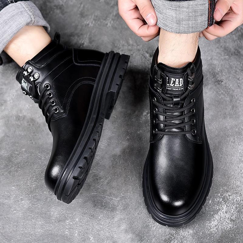 Warme Baumwollschuhe Herren Winter Plus Samt Verdickt Warm Hoher Schaft Dicke Sohle Schwarz Outdoor Lässig Trendig Kältefest Baumwollstiefel